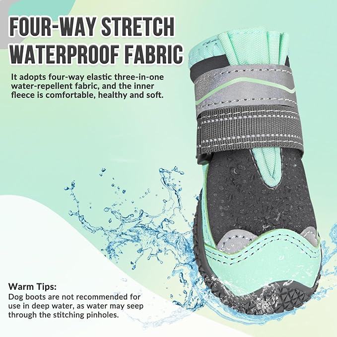 SlowTon Dog Shoes for Large Small Medium Dogs - Waterproof Dog Boots for Summer Hot Pavement, Paw Protector for Outdoor Walking Winter Snow, Anti-Slip Rubber Dog Booties for Hardwood Floor (GR, 3)