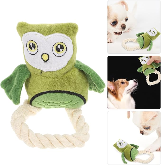 SEWACC Interactive Cotton Rope Owl Dog for Chewing and Playing, Plush Stuffed Pet for Dental Health, Sturdy Green Plush Suitable for Puppies and Dogs