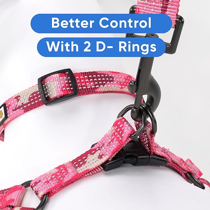 Pawtitas Reflective Step-in Dog Harness – Adjustable No-Pull Vest for Puppies to Seniors, Safe & Comfortable, XS Camo Pink