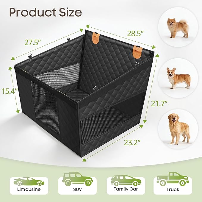 LIFTGO Dog Car Seat for Large Medium Dogs, Back Seat Extender for Pets with 4-Splice Hard Bottom, Waterproof Pet Seat Cover with 3 Mesh Windows for Cars, Trucks and SUVs