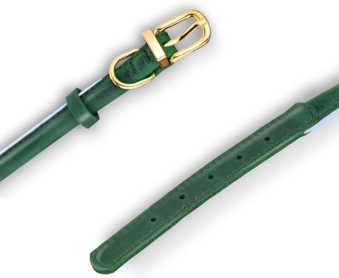 OOPSDOGGY Reflective Rolled Leather Dog Collar Adjustable Soft Padded Pet Collar for Small Medium Large Breed Dogs (Green, XL, 17"-21")