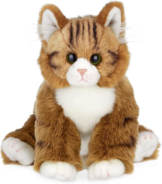 Bearington Cat Stuffed Animal - Ralistic Cat Plush Lifelike Tabby Kitty Suffy Maine Coon - Manny 10.5"