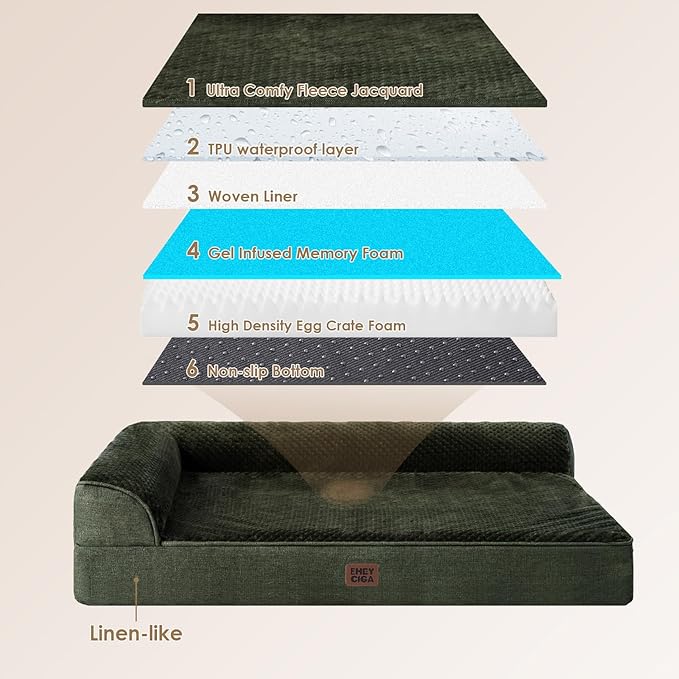 EHEYCIGA Memory Foam Dog Bed Large Sized Dogs, Pet Bed for Large Dog for Crate with Waterproof Liner, Pet Couch Bed Orthopedic with Washable Removable Cover, 35x22x6 Inches, Dark Green