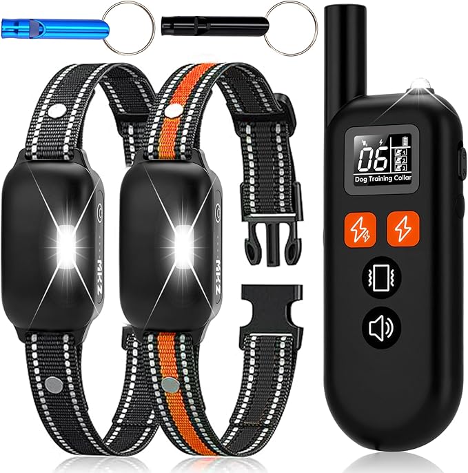 Dog Shock Collar 2 Dogs (15-120Lbs),3300FT Dog Training Collar with Remote IPX7 Waterproof Shock Collar for Small Medium Large Dogs with Flashlight, Anti-Bark Collar,4 Training Modes