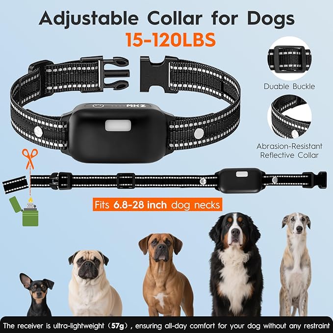 Dog Shock Collar 2 Dogs (15-120Lbs),3300FT Dog Training Collar with Remote IPX7 Waterproof Shock Collar for Small Medium Large Dogs with Flashlight, Anti-Bark Collar,4 Training Modes