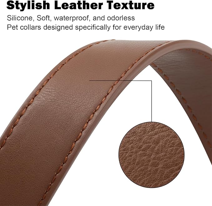 Dog Collars for Small Dogs Silicone Leather Dog Collars Soft Flexible Waterproof Odor-Proof Durable Thick Classic Adjustable Pet Puppy Collar (Brown, Small (9-14" Neck))