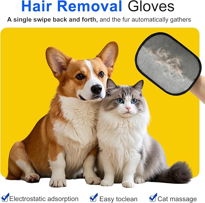 3-Pack Electrostatic Pet Hair Removal Gloves ,Magic Brush for Cats & Dogs,Dog Cat Hair Remover Gloves for Couch, Furniture, Carpet, Car Seat, Laundry - Reusable & Washable(2-Pack Gloves + 1 Brush)