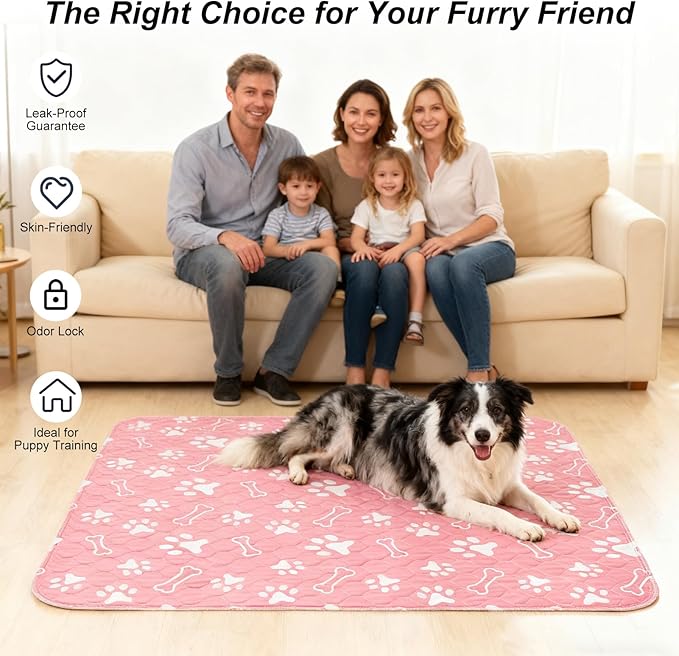 BEAUTYZOO Washable Pee Pads for Dogs, 36" x 72" Extra Large Reusable Puppy Pads, Absorbent Potty Training Dog Mats, Non-Slip Pet Whelping Pads for Incontinence, Housebreak, Crate, Bed, Playpen, Pink