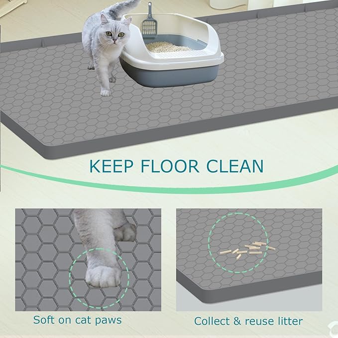 Cat Litter Mat for Litter Box, Silicone Large Cat Litter Trapping Mat - 25x19 in, Waterproof & Non-Slip, Durable & Easy Clean, Grey