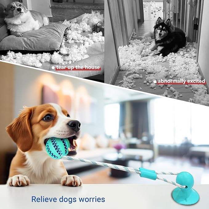 Tailwag Dog Chew Toys for Aggressive Chewers, Tug of War Suction Cup, Dog Puzzle Toys Treat Food Dispensing Ball, Puppy Rope Enrichment, Indestructible Treat Food Dispensing Ball (Blue)