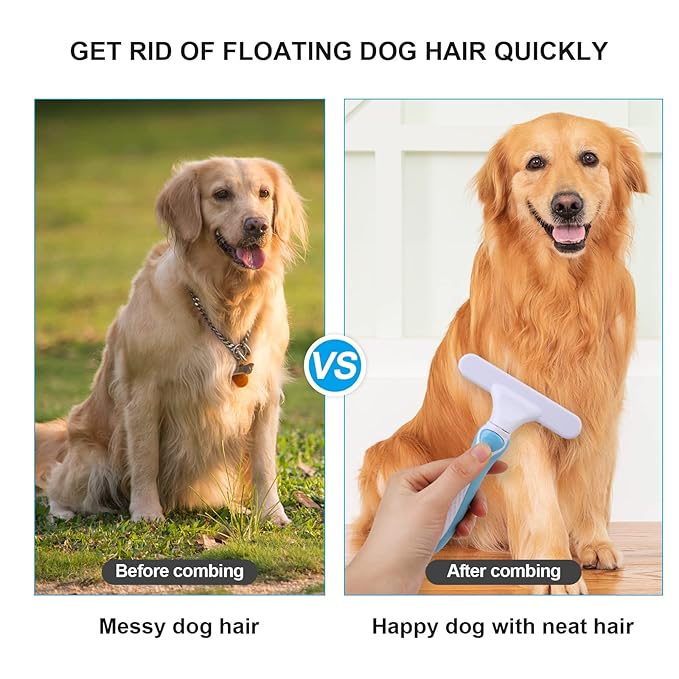 Ordermore Pet Grooming Brush - Undercoat Rake for Dogs, Cats, Dematting Deshedding Brush Comb - Ideal for Thick, Long Hair, Matted Pets - Professional Shedding Tool - Blue