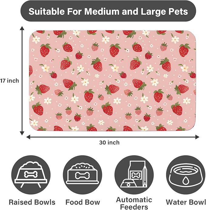 Patterned Cat & Dog Bowl Mat for Food and Water, 17"×30" Quick Dry Absorbent Pet Feeding Mat, Eco-Friendly Dog Placemat