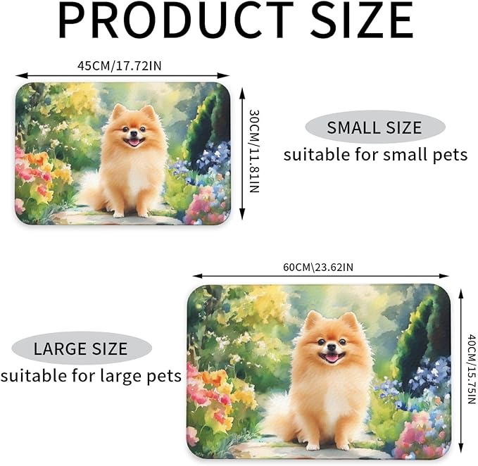 Pomeranian Food Mat for Floors Waterproof,Quick Dry Anti-Slip Dog Bowl Mats for Food and Water,Pet Feeding Mats,Pet Placemat for Messy Drinkers to Protect Floors,Pets Supplies 17.72×11.81in
