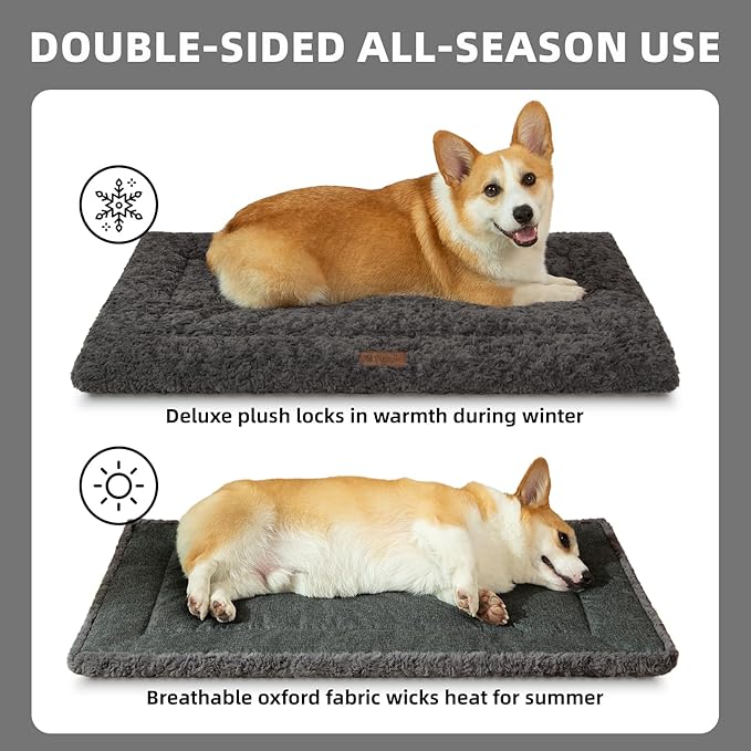 Reversible Dog Bed Mat 41"x27" for Large Dogs - Supportive Double-Sided Crate Pad, All-Season Cooling & Warmth, Ultra Soft Machine Washable Pet Bed, Fits Most 42-Inch Kennels, Dark Gray
