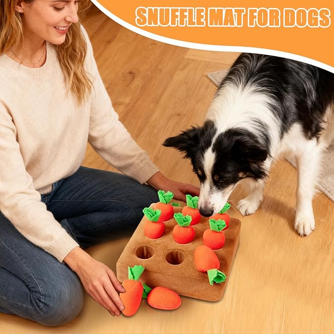 Carrot Snuffle Mat for Dogs, Harvest Chew Toy Encouraging Foraging, Interactive Dog Toy for Boredom & Mental Stimulation, Dog Snuffle Mat Encourages Natural Foraging Skills and Slow Eating