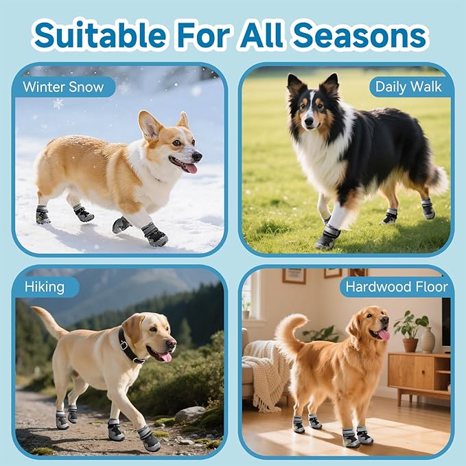 Hipaw Dog Booties for Winter,Snow Boots for Small Medium Large Dogs,Waterproof Dog Rain Shoes,Non-Slip Paw Protector for Outdoor Walking,Hiking,Indoor Hardwood Floors