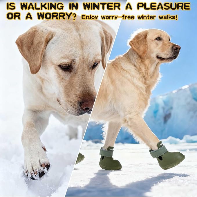 EXPAWLORER Dog Shoes for Small Medium Large Dogs, Waterproof Non-Slip Dog Snow Booties for Winter with Socks, Easy On & Off Pet Boots & Paw Protectors, Easy-Clean for Beach Outdoor Rain (Green S)