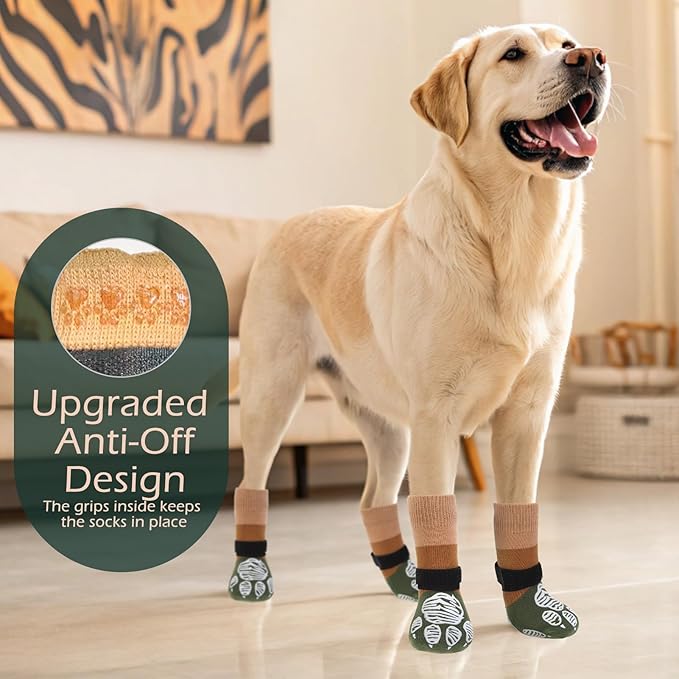 EXPAWLORER Anti Slip Dog Socks to Prevent Licking Paws, Dog Shoes for Cold Winter, Dog Booties for Hardwood Floors, Dog Boots & Paw Protectors with Grippers for Small Medium Large Senior Dogs XL