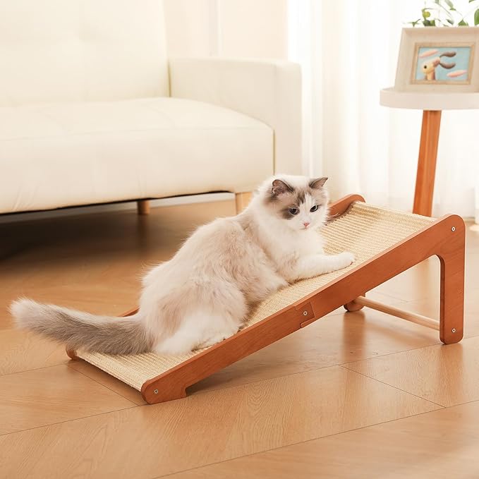 Extra-Larger-28.5" Sisal Cat Scratcher of L-Shaped Solid Wood Cat Scratching Post - Beechwood Base, Natural Sisal Woven Scratching Pad, Durable, Furniture Protector for Cats' Clawing and Play