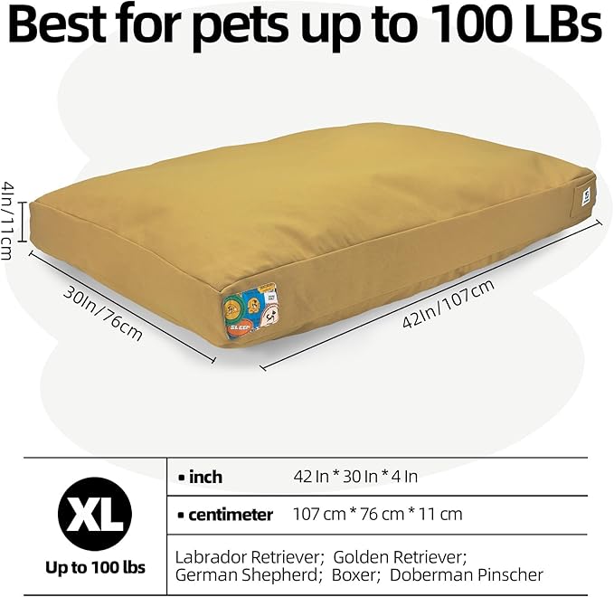 Sytopia 42 Inch Canvas Outdoor Dog Bed for Extra Large Dogs, Waterproof Washable Removable Cover, Indoor Patio Pet Pad, Yellow
