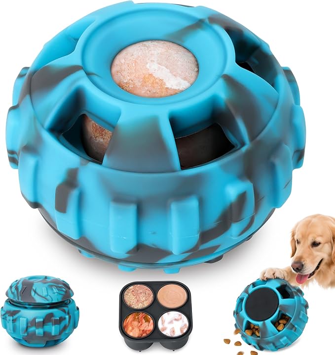 Dog Enrichment Toys to Keep Them Busy-Interactive Dog Toys for Large Dogs-Freeze Treat Dispensing,Natural Rubber,Dishwasher Safe,Blue,M