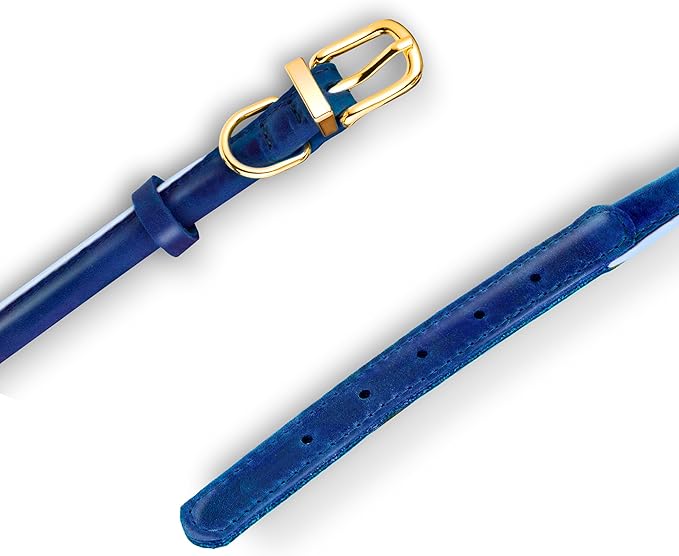 OOPSDOGGY Reflective Rolled Leather Dog Collar Adjustable Soft Padded Pet Collar for Small Medium Large Breed Dogs (Blue, S, 10"-13")