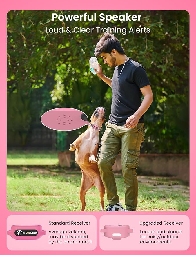 No Shock Dog Training Collar, Vibrating Dog Collar with Remote 3300ft, Beep and Vibration Collar for Dogs 10-110lbs | Vibrate Only, No Prongs | Painless&Humane to Stop Bad Behaviors (Pink)