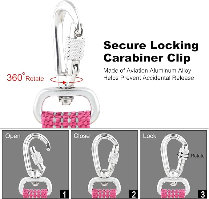 Plutus Pet Heavy Duty Dog Leash with Lockable Aluminum Carabiner, 4/6 Feet Long, Double-Sided Reflective Nylon, Padded Handle, for Puppy, Small, Medium and Large Dogs (Pink, 4/5" x 4')