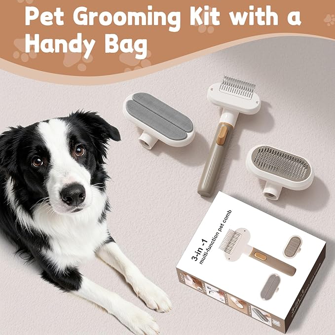 Dog Rake and Gently Removes Loose Dog Hair Brush Undercoat Mats and Tangled - Deshedding Grooming Tool for Dogs & Cats - Self Cleaning Slicker Brush - All Hair Types