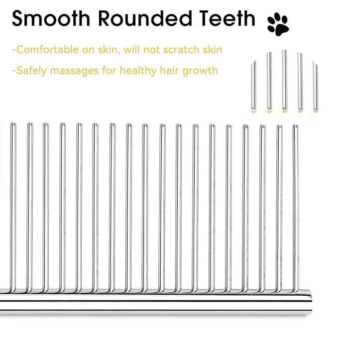 BEVTEE Dog Combs for Grooming Matting, 3 Pack Metal Comb for Pet Cat Greyhound Poodle Doodle, Removing Tangles & Knots, 6.3"/7.4"