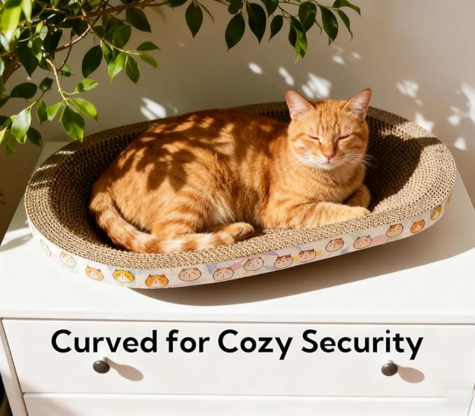 5 Pack Large Cat Scratcher Cardboard, Oval Cat Scratcher Bed Cat Scratch Pad Board Lounge Couch for Indoor Cats Bowl Shaped Cat Scratching Post Nest for Cats Grinding Claw Furniture Protector