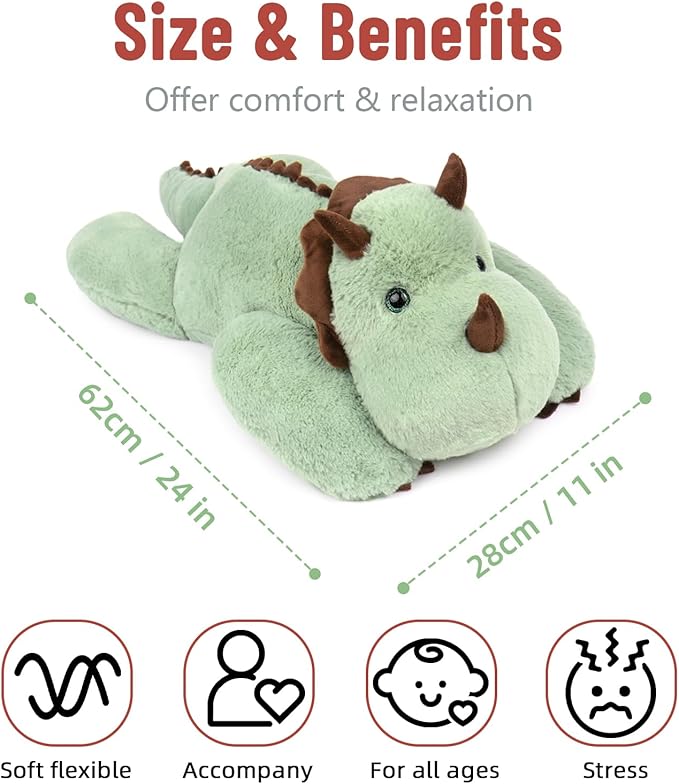 Niuniu Daddy 24" | 3.5 Pound Weighted Dinosaur Stuffed Animal, Giant Weighted Green Dino Plush Toy Body Pillow for Girl Boy Adult Kid with Soft Fur Pillowfort Stuffy for Christmas Birthday Present
