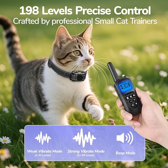Cat Training Collar No Shock, 2025 Vibrating Cat Collar with Remote 2000ft, Beep and Vibration Collor for Cats 10-120lbs, Rechargeable/Security Lock & Humane to Stop Bad Behaviors,Black