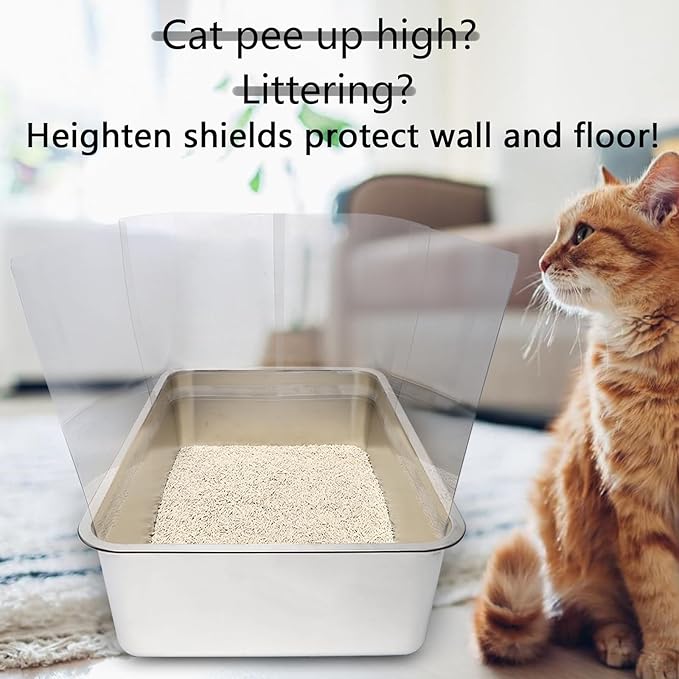 YOILES 3PCS Cat Litter Box Pee Shields,Transparent Easy Clean Splash Guard for Open Top Litter Pan 14.5×11.5in- Litter Box Not Included (3)