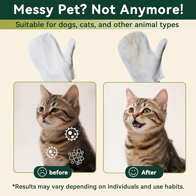 ECO PET Glove Wipes, PET Cleaning & Deodorizing Bath Wipes for Dogs and Cats, Hypoallergenic Nourish Fur Coconut Oil Dog Grooming Wipes, Puppy Bathing Gloves Wipes (Unscented)