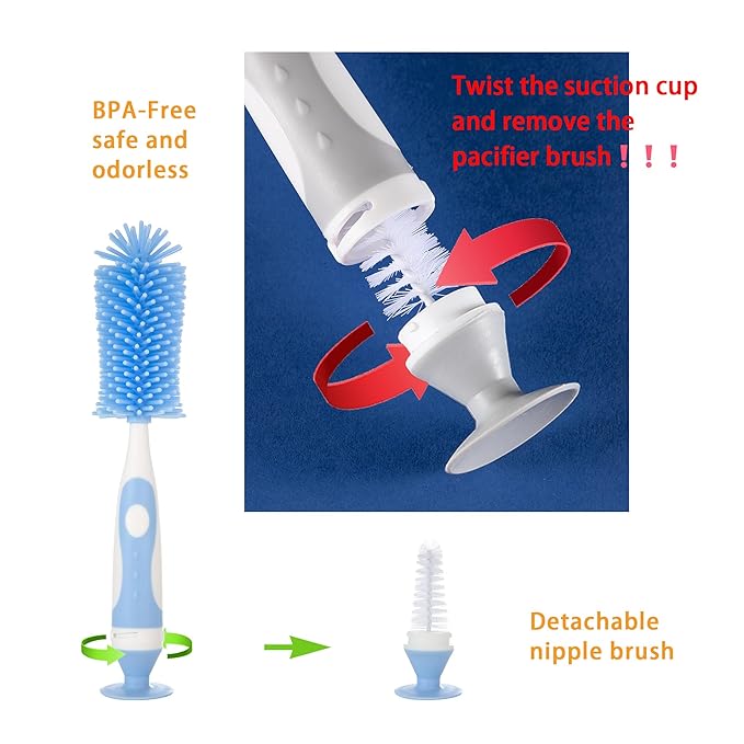 Chemimoso Multifunctional Cleaning Brush, Baby Bottle Brush, Bottle Brush Cleaner, Rotate The Suction Cup to Obtain The Small Bristle Brushes, Set Z, Yellow, Silicone and Nylon Brush