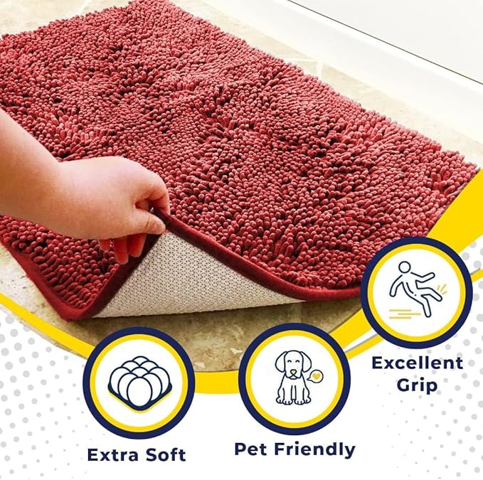 Muddy Mat® Shown on TV – Super Absorbent Door Mat Indoor, Microfiber Quick Dry Chenille Entryway Rug, Non-Slip Front Door Mat, Indoor Mats for Entryway, Machine Washable Pet Rug, Red 24"x36"