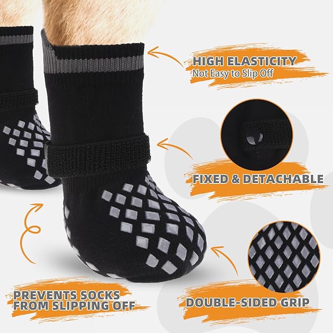 KOOLTAIL Anti Slip Dog Socks Booties to Prevent Licking Paws Scratching, Pet Boots&Paw Protector for Hardwood Floors, Dog Shoes for Winter, Traction Control Grip Socks for Small Medium Large Dogs XL