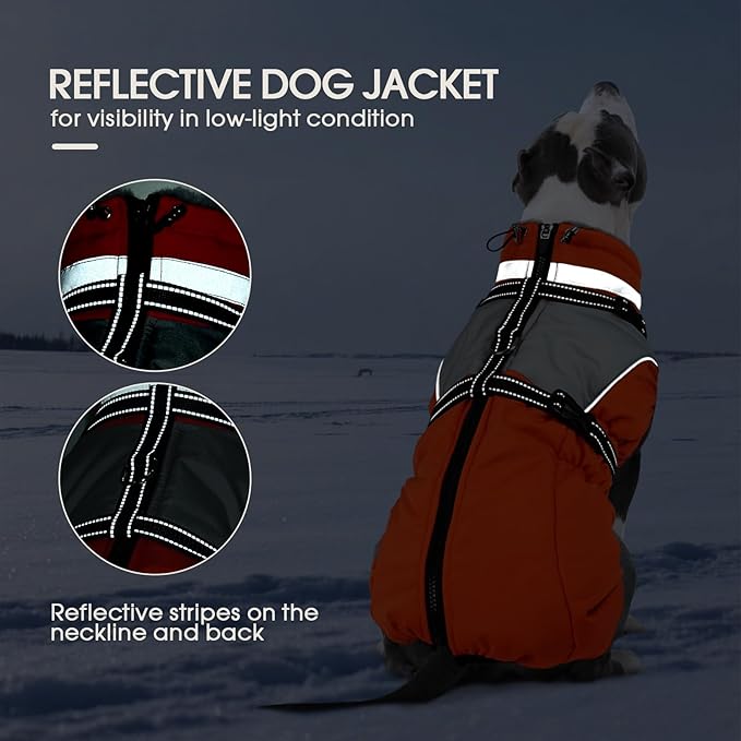 Kuoser Dog Coat, 2 in 1 Dog Jacket with Harness Built in, Winter Waterproof Puppy Puffer Jacket Snowsuit for Small Medium Large Dogs, Cold Weather Reflective Pet Fleece Hunting Vest with Zipper