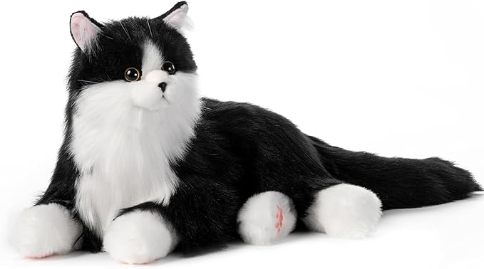 Chongker Interactive Companion Robot Cat Pets, Handmade Weighted Stuffed Animals, Cat Plush Toy with Voice Response, Realistic Heartbeat and Purring, Black Cat