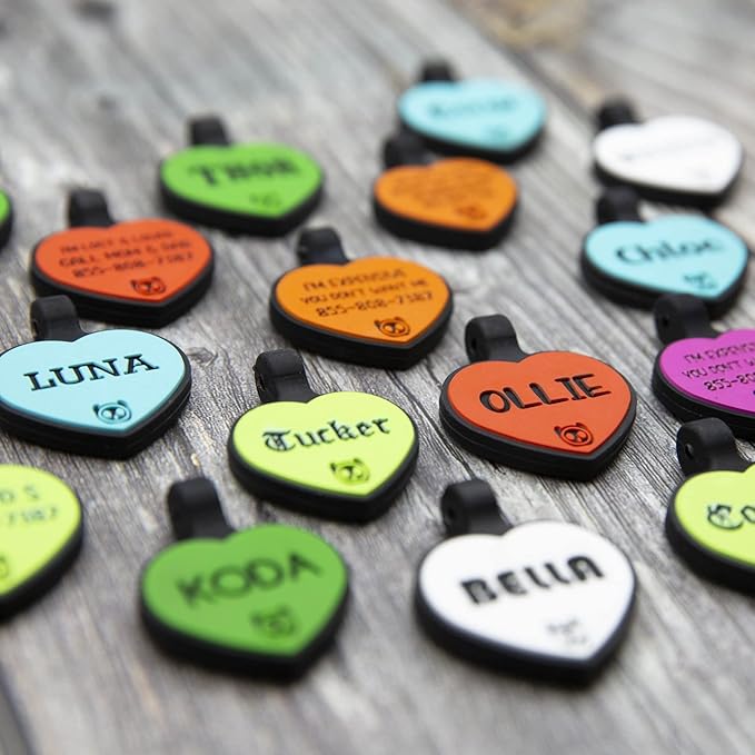 Silicone Silent Cat Tag Personalized with 5 Lines of Custom Deep Engraved Durable Soundless Pet ID Name Tag Heart Small Lime