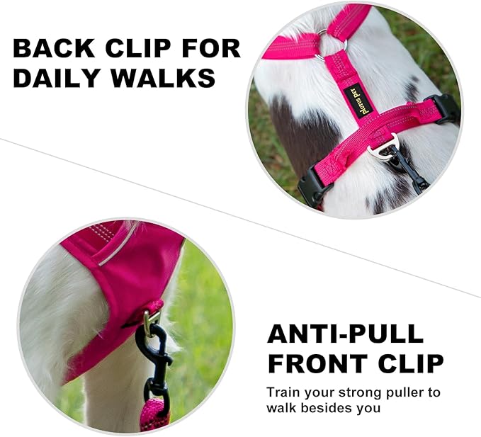 Plutus Pet No Pull Dog Harness, Reflective Adjustable Dog Vest Harness with Handle, Escape Proof, Soft Padded for Small Medium Large Dogs (Hot Pink, M)