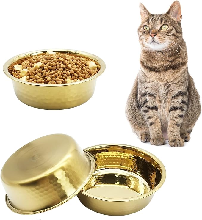kathson 3pcs Premium Stainless Steel Dog Bowls, Hammered Thickened Metal Dog Bowl Feeding or Water Bowls for Small/Meidum/Large Sized Dogs&Cats Stackable Metal Cat Bowl Dishwasher Safe 5.5 Dia.
