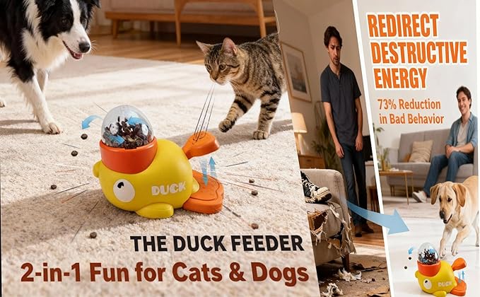 2-in-1 Duck Treat Dispenser for Dogs to Train Problem-Solving Skills,Dog Slow Feeder Puzzle Prevents Bloating,Interactive Treat Dispensing for Medium and Small Cats,Dogs