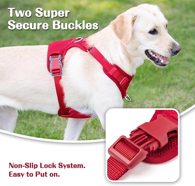 No Pull Dog Harness for Small Medium Large Dogs - Adjustable 2 Layer Mesh Dog Vest with Dual Clip, Escape Proof, Quick Release, Lightweight Breathable Mesh for Walking Hiking (Burgundy Red,XL)