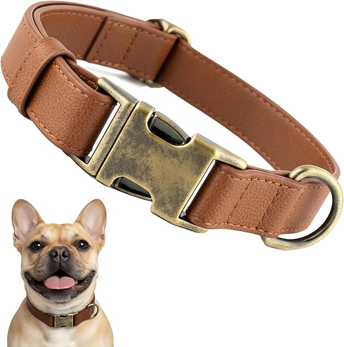 Dog Collars for Small Dogs Silicone Leather Dog Collars Soft Flexible Waterproof Odor-Proof Durable Thick Classic Adjustable Pet Puppy Collar (Brown, Small (9-14" Neck))