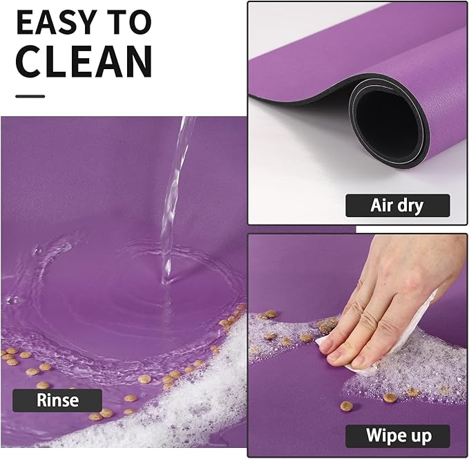 Dog Food Mat - Absorbent Cat Mat for Food and Water, No Stains Pet Feeding Bowl Mat, Easy to Clean Pet Placemats, Quick Dry Dog Water Dispenser Mat for Messy Drinkers | Purple 12"x 19"