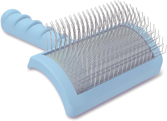 Slicker Brush for Poodles and Goldendoodles - Curved Brush for Thick, Fluffy, Shedding Fur on Dogs and Cats - Soft, Gentle Pins for Grooming (Blue)