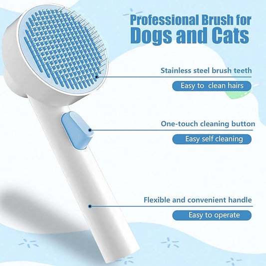 Self Cleaning Dog Brush for Shedding，2-in-1 Skin Friendly Grooming Tool with Round Cake Design, Gentle Deshedding Brush for Dogs Cats Rabbits Long Short Hair Pets | Easy Clean (Blue)