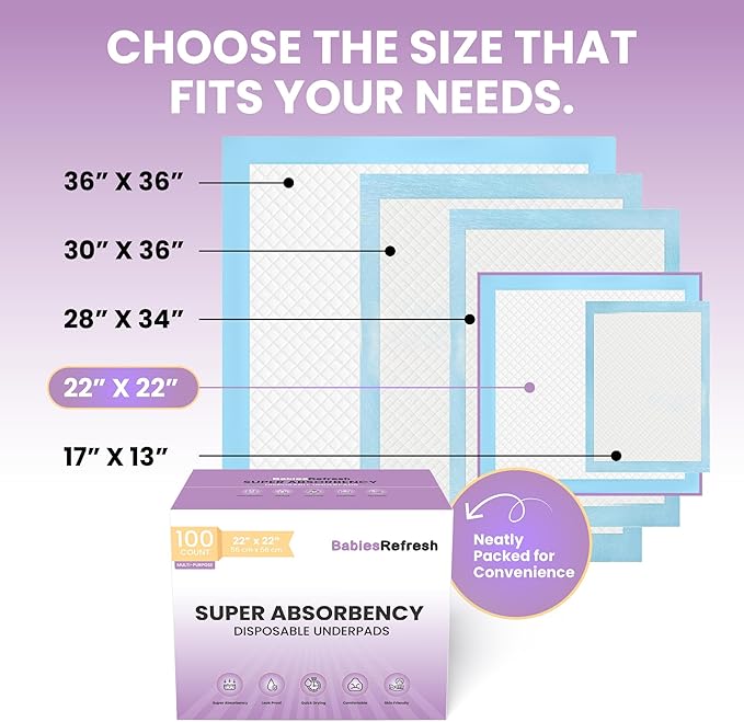 100 Count Super Absorbency Medium 22” x 22" Disposable Underpads, Leakproof Quick Drying for Multi-use for Babies, Puppy Pads and Adults, Chucks, Disposable Diaper Changing Pad for Baby, Blue